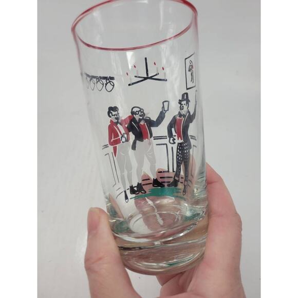 2 Vintage Pickwick Tumblers, Red Rim Highball Glasses, Libbey Gentleman Toasting - Picture 4 of 5